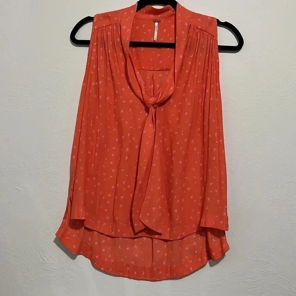 Free People women’s Coral printed Tie Front Sleeveless Blouse XS